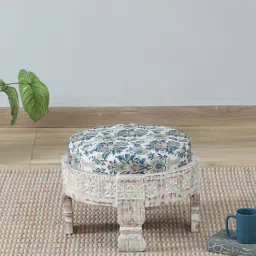 mudramark from pepperfry Timila Mango Wood Foot Stool In White Distressed Finish-picture-22