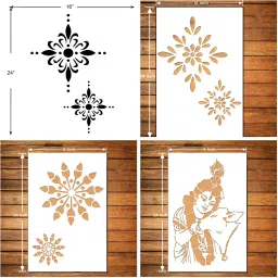 WALL PAINTING FOR (SIZE 16X24 INCH) SHIM0MERING, CHESTYNUT FLORET , MODERN & KRISHNA WITH COW ART STENCIL DESIGNS SUITABLE FOR ROOMS, HALLS, CRAFT, CEILING, ETC. Stencil-4