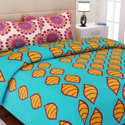 sej by nisha gupta Green Abstract 144 TC Cotton Queen Sized Bed Sheets with 2 Pillow Covers-picture-31