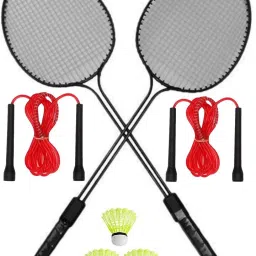 Double Shaft Racket Pack Of 2 Piece With 3 Piece Plastic Shuttle 2 Rope Badminton Kit-picture-16