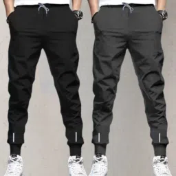 Pack of 2 Men Solid Black, Grey Track Pants-image-61