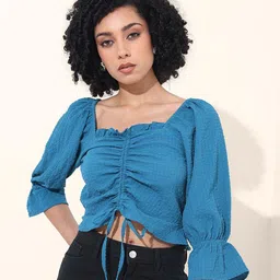 Freehand by The Indian Garage Co Women Bell Sleeves Fitted Crop Top-picture-10