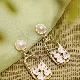 DressBerry Gold-Plated Pearls Beaded Circular Shaped Drop Earrings-56