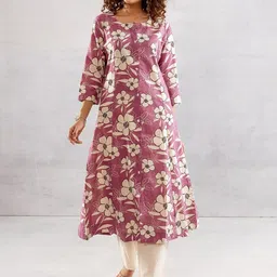 KALINI Floral Printed Round Neck A-Line Kurta With Trousers-picture-17