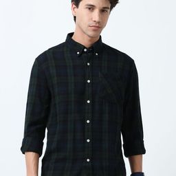 Espanshe Men Checked Button-Down Collar Pure Cotton Casual Shirt-picture-1