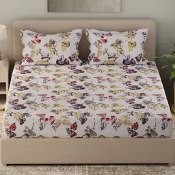 Huesland White & Black Floral Printed Cotton 210 TC Queen Bedsheet Set 2.54 m x 2.23 m-picture-19
