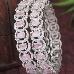 SGA FASHION Set Of 2 Silver-Plated & American Diamond-Studded Bangles-image-92