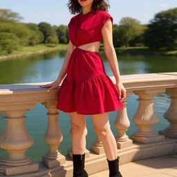 ZUMMER Cap Sleeves Cotton Cut Out Fit & Flare Dress-image-83