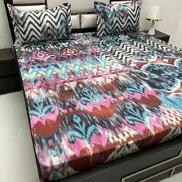 Pure Decor Majestic Blue Printed 250 TC Pure Cotton King Bedsheet Set 2.74 m x 2.76 m-image-93