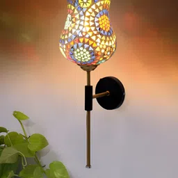 Devansh White & Yellow Printed Metal Traditional Abstract Shaped Shaped Wall Lamp-image-65