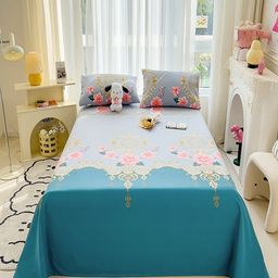 JC HOME Grey & Blue Floral 140 TC King Bedsheet with 2 Pillow Covers-image-37