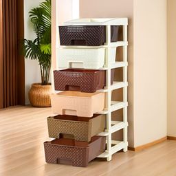 Kuber Industries Brown & White Textured 6-Layer Modular Storage Drawer-51