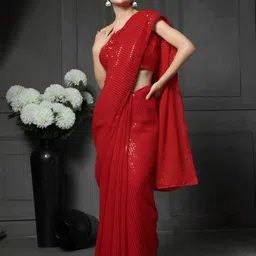 CANIZZARO Embellished Sequinned Pure Georgette Saree-picture-45