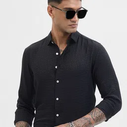 Snitch Men Slim Fit Spread Collar Textured Formal Shirt-image-24
