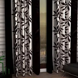 BELLA TRUE 152 cm (5 ft) Polyester Semi Transparent Window Curtain (Pack Of 2) (Floral, Black)-image-30
