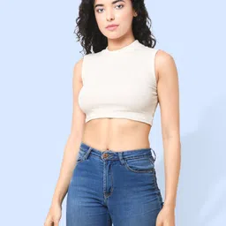 CareDone Women Cotton Choker Neck Sleeveless Crop Top-image-42