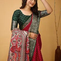 DIVASTRI Polka Dot Printed Zari Saree image 4