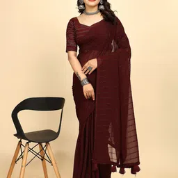 K 5 Fashion Striped Embroidered Pure Chiffon Saree-picture-21