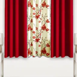 Lunar Days Maroon Set of 3 Floral Room Darkening Window Curtain-image-67
