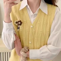 KPOP Women Floral V-Neck Sleeveless Front-Open Sweater-image-29