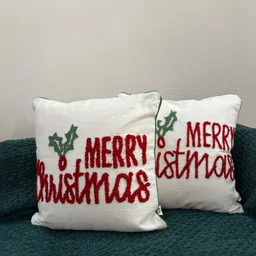 LUSHLYF White & Red 2 Pieces Merry Christmas Embroidered Cotton Square Cushion Covers-picture-11