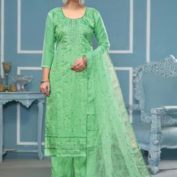 MANVAA Floral Embroidered Beads and Stones Organza Unstitched Dress Material-image-21