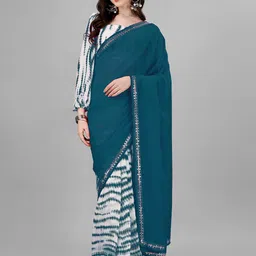 limtd Zari Pure Georgette Block Print Saree image 5