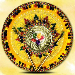 ME & YOU Yellow & Green Embroidered Metal Haldi Thali Set-95