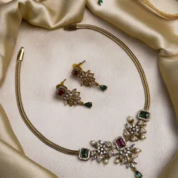StileAdda Gold-Plated American Diamond Studded And Pearls Beaded Floral Jewellery Set-picture-6