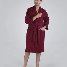 MYTRIDENT Unisex Red 240 GSM Pure Cotton Bath Robe-8