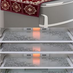 Dakshya Industries 5-Pcs Maroon & Beige Printed Refrigerator Cover &  Fridge Mats-21