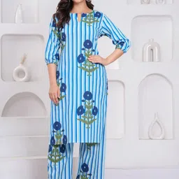 Aaysa Kurti Women Striped Printed Cotton Kurta with Trousers-15