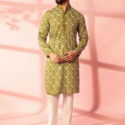 Anouk Men Floral Embroidered Thread Work Kurta-image-67