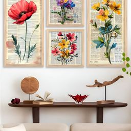 Kotart Brown & Green 4 Pieces Wooden Floral and Botanical Wall Arts-picture-11