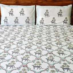 Feels Like Home White & Grey Floral King Bedsheet with 2 Pillow Covers-10