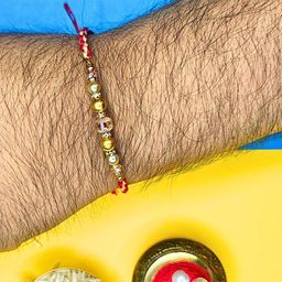 ORANGENYSHA Set Of 2 AD Studded & Beaded Cotton Thread Rakhis image 5