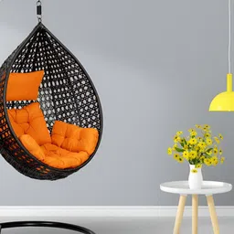 Swingzy Black & Orange-Colored Textured Hammock Swing With Cushion Set-image-30
