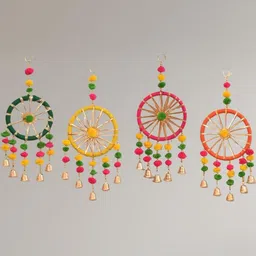 Tiny Shiny Multi 4 Pieces Pom Pom Bell Wall Decor-picture-0