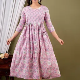 MURLI KURTI Floral Printed Round Neck Cotton Maternity Maxi Ethnic Dresses-picture-44
