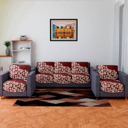 RUBOXA Maroon & Beige Printed Velvet Sofa Cover-image-49