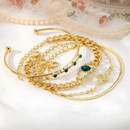 KARISHMA KREATIONS Set Of 4 Gold-Plated Artificial Stones Studded Link Bracelets image 3