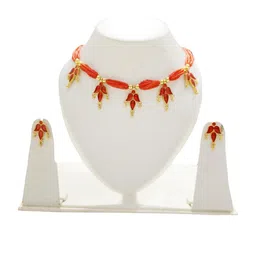 AJS HUB Women Red Beaded Assamese Traditional Necklace With Earrings-48