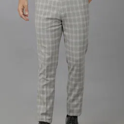Double Two Men Checked Slim Fit Trousers-image-50