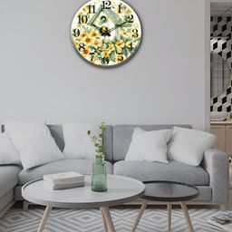 OLIVE TREE Wooden Wall Clock White & Yellow Printed Round Contemporary Wall Clock-14