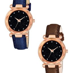 CSAMON Women Set Of 2 Embellished Dial & Straps Analogue Watches GR379RG 12D BLU BRO Vel L-image-74