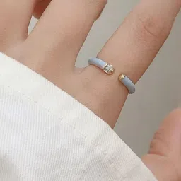 SALTY Gold-Plated & Blue Enamel Crystal Finger Ring-36