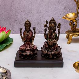 Craftlayout Gunmetal-Toned God & Goddess Lakshmi & Ganesha Religious Idol Showpiece-19