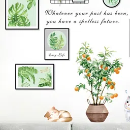 Asian royal Green & Orange Colored Plants Printed Wall Sticker-image-76