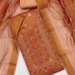 KALINI Women Orange Embroidered Pure Cotton Unstitched Dress Material-picture-21