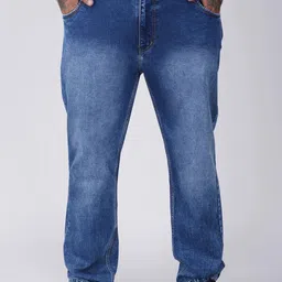 Toodle Plus Size Men Relaxed Fit Low Distress Light Fade Jeans-3